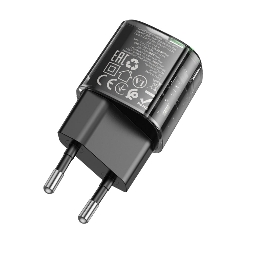 Netwerkoplader Borofone BN17 Sunlight, 20W, 3A, 1 x USB-A - 1 x USB-C, Zwart