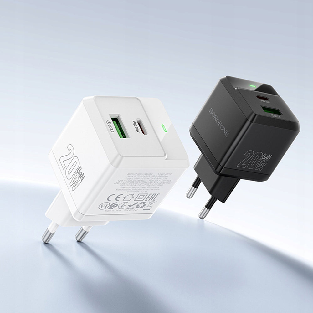 Borofone BN19 Intenso Netwerkoplader, 20W, 3A, 1 x USB-A - 1 x USB-C, Zwart