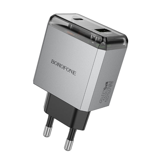 Netwerkoplader Borofone BN20 Lena, 35W, 3A, 1 x USB-A - 1 x USB-C, Gri