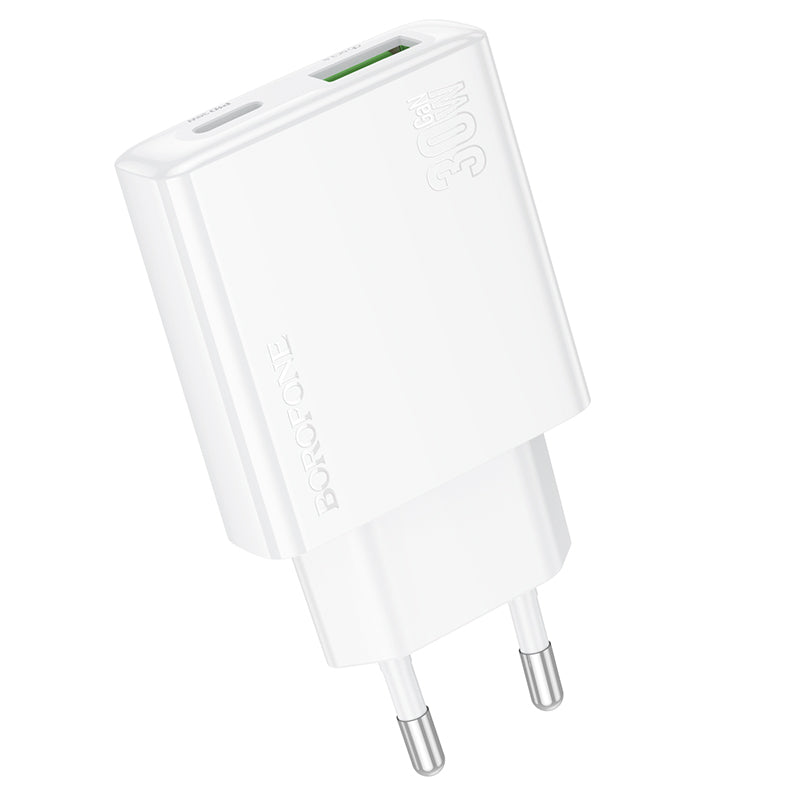 Netwerkoplader Borofone BN25 Wish, 30W, 3A, 1 x USB-A - 1 x USB-C, Wit