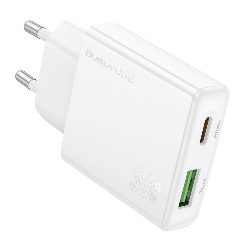 Netwerkoplader Borofone BN25 Wish, 30W, 3A, 1 x USB-A - 1 x USB-C, Wit