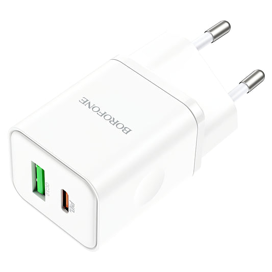 Netwerkoplader Borofone BN7, 20W, 3A, 1 x USB-A - 1 x USB-C, Wit