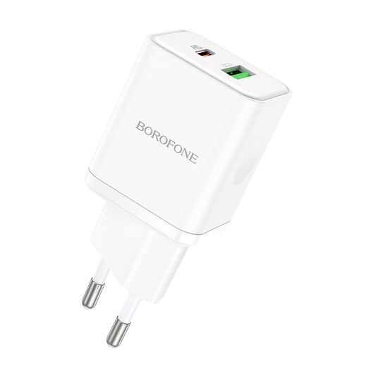 Netwerkoplader Borofone BN7, 20W, 3A, 1 x USB-A - 1 x USB-C, Wit