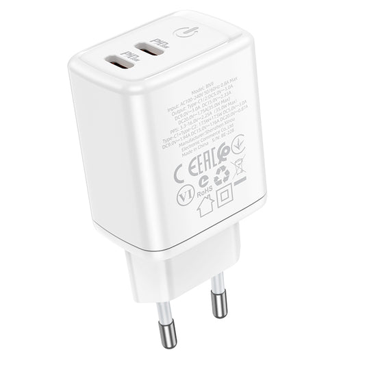Netwerkoplader Borofone BN9, 35W, 3A, 2 x USB-C, Wit