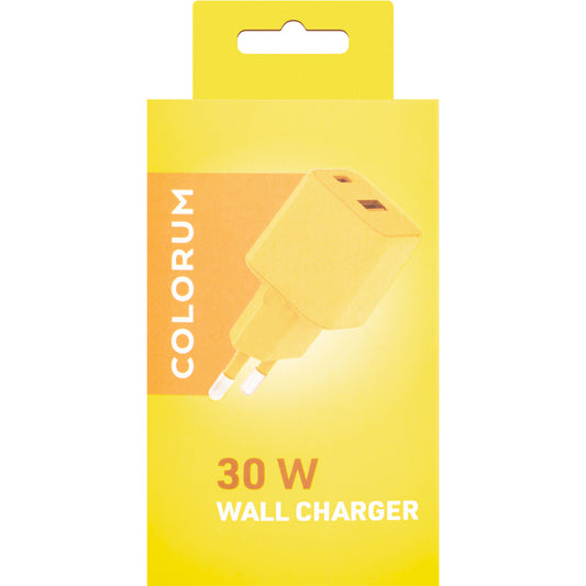 Netwerkoplader Colorum CLS30-AC-05, 30W, 3A, 1 x USB-A - 1 x USB-C, Geel