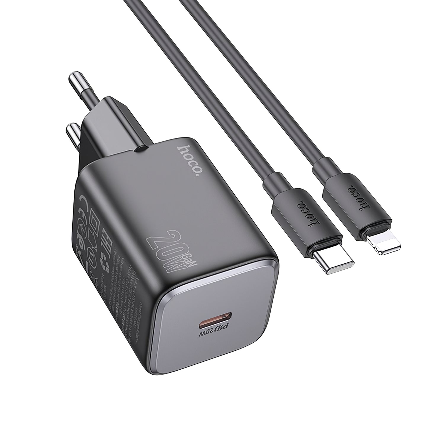 Netwerkoplader met Lightning-kabel HOCO N40, 20 W, 3 A, 1 x USB-C, zwart
