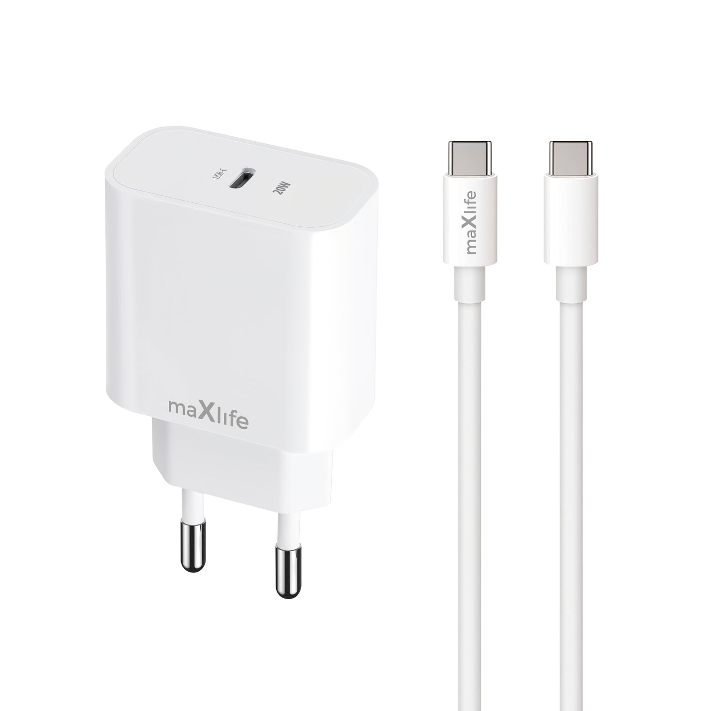 Netlader met USB-C-kabel MaXlife MXTC-06-20C, 20W, 3A, 1 x USB-C, Wit