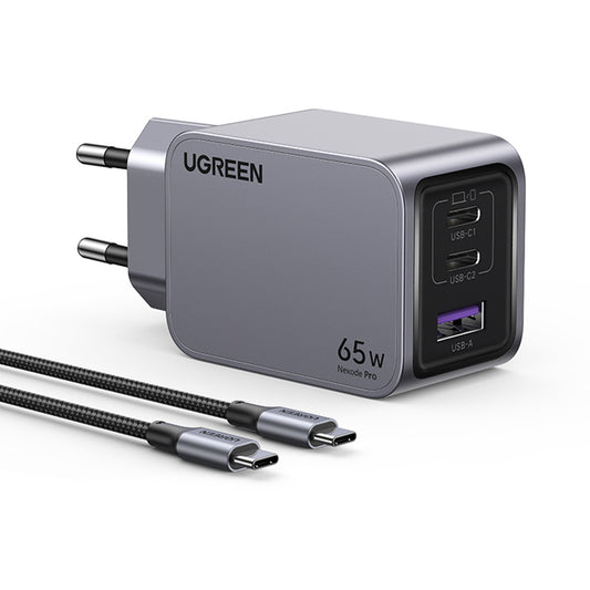 Netwerkoplader met USB-C Kabel UGREEN X755 Nexode Pro, 65W, 3A, 1 x USB-A - 2 x USB-C, Gri