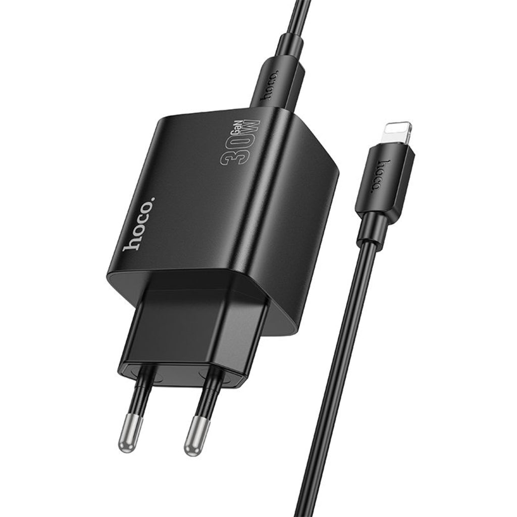 Netwerkoplader met Lightning Kabel HOCO N56, 30W, 3A, 2 x USB-A - 2 x USB-C, Zwart