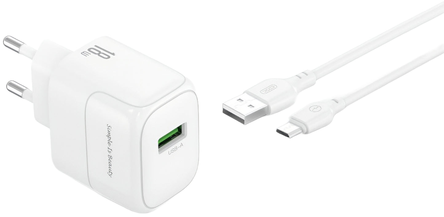Netwerkoplader met microUSB-kabel XO Design L135, 18W, 3A, 1 x USB-A, Wit