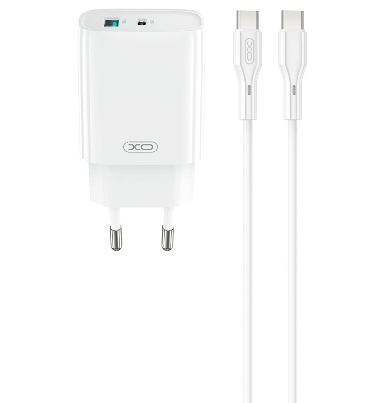 Netwerkoplader met USB-C Kabel XO Design CE30, 30W, 3A, 1 x USB-A - 1 x USB-C, Wit