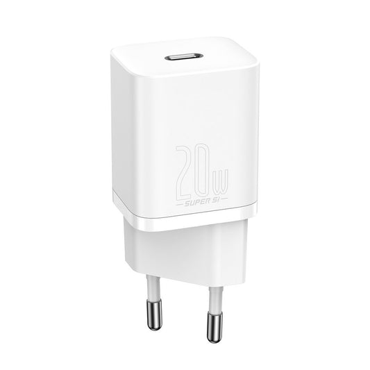Baseus Super Si netwerkoplader met Lightning-kabel, 20 W, 3 A, 1 x USB-C, Wit TZCCCSUP-B02