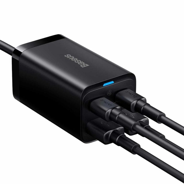 Baseus GaN3 Pro Docking Station Oplader, 65W, 3A, 2 x USB-A - 2 x USB-C, Zwart CCGP040101
