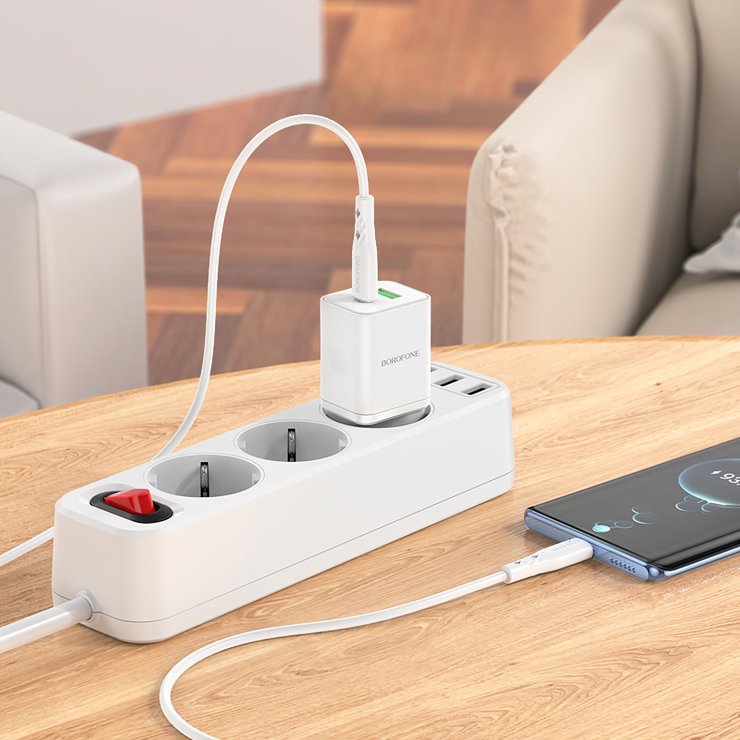 Netwerkoplader met USB-C kabel Borofone BN7, 20W, 3A, 1 x USB-A - 1 x USB-C, Wit
