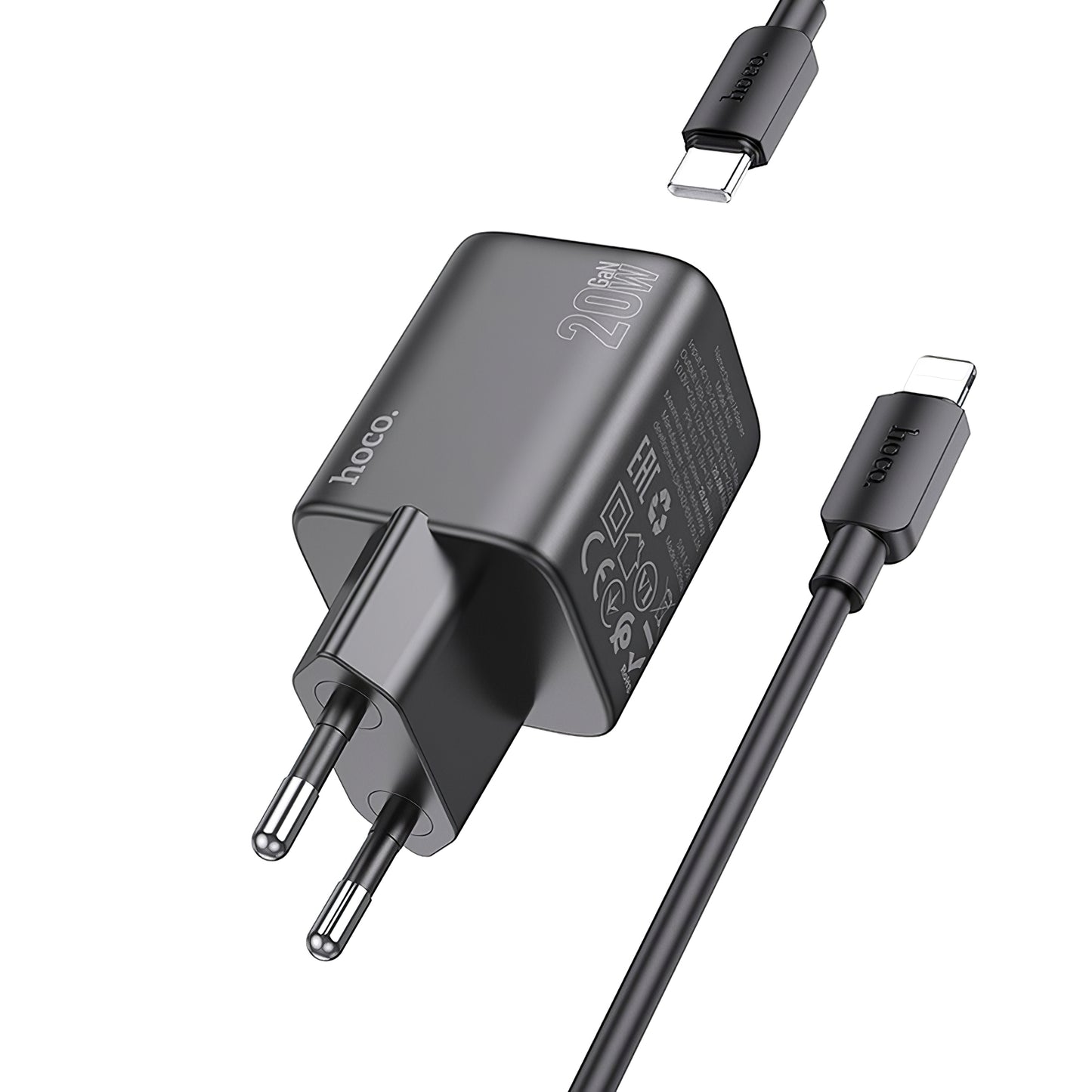 Netwerkoplader met Lightning-kabel HOCO N40, 20 W, 3 A, 1 x USB-C, zwart