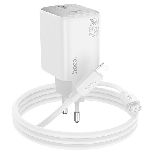 Netwerkoplader met Lightning-kabel HOCO N42, 45 W, 3 A, 2 x USB-C, Wit