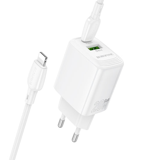 Netwerkoplader met Lightning-kabel Borofone BN27 Fuente, 20W, 3A, 1 x USB-A - 1 x USB-C, Wit