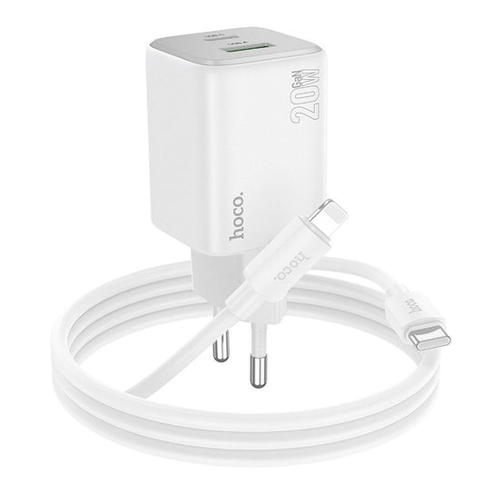 Netwerkoplader met Lightning-kabel HOCO N41, 20W, 3A, 1 x USB-A - 1 x USB-C, Wit