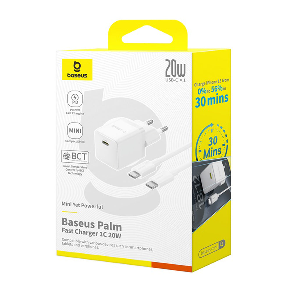 Netwerkoplader met USB-C Kabel Baseus Palm, 20W, 3A, 1 x USB-C, Wit P10111602213-01