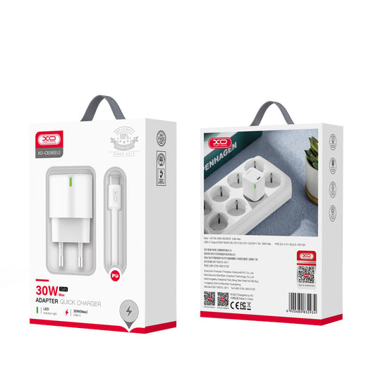 Netwerkoplader met USB-C Kabel XO Design CE06, 30W, 3A, 1 x USB-C, Wit