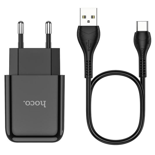 Netwerkoplader met USB-C Kabel HOCO N2, 10W, 2A, 1 x USB-A, Zwart