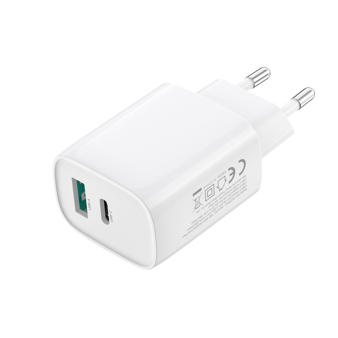 Netwerkoplader met USB-C Kabel XO Design CE29, 20W, 3A, 1 x USB-A - 1 x USB-C, Wit