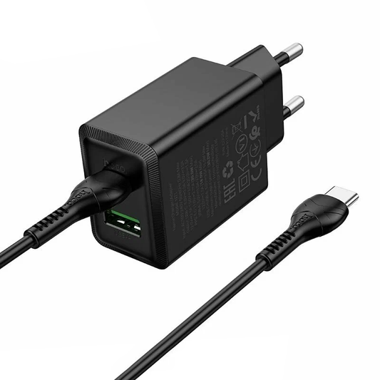 Netwerkoplader met USB-C Kabel HOCO N71, 30W, 3A, 1 x USB-A - 1 x USB-C, Zwart