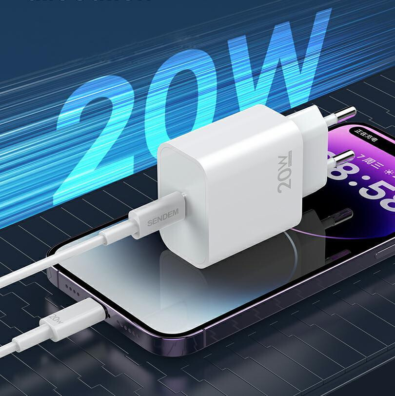 Netlader met USB-C-kabel Sendem OG73, 20W, 3A, 1 x USB-C, Wit