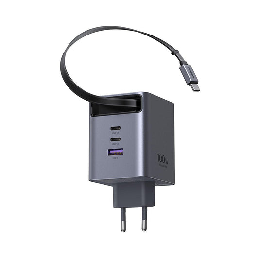 Netlader met USB-C-kabel UGREEN X616 (65828), 100W, 5A, 1 x USB-A - 3 x USB-C, Grijs