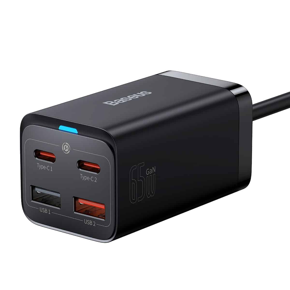 Baseus GaN3 Pro Docking Station Oplader, 65W, 3A, 2 x USB-A - 2 x USB-C, Zwart CCGP040101