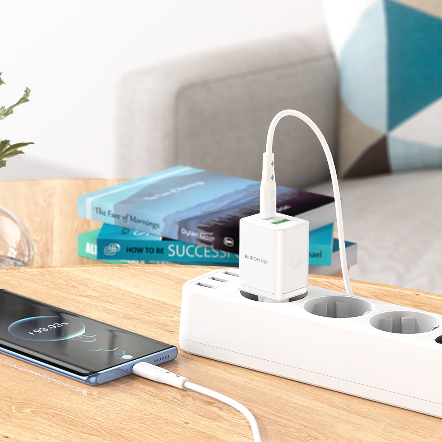 Netwerkoplader met USB-C kabel Borofone BN7, 20W, 3A, 1 x USB-A - 1 x USB-C, Wit