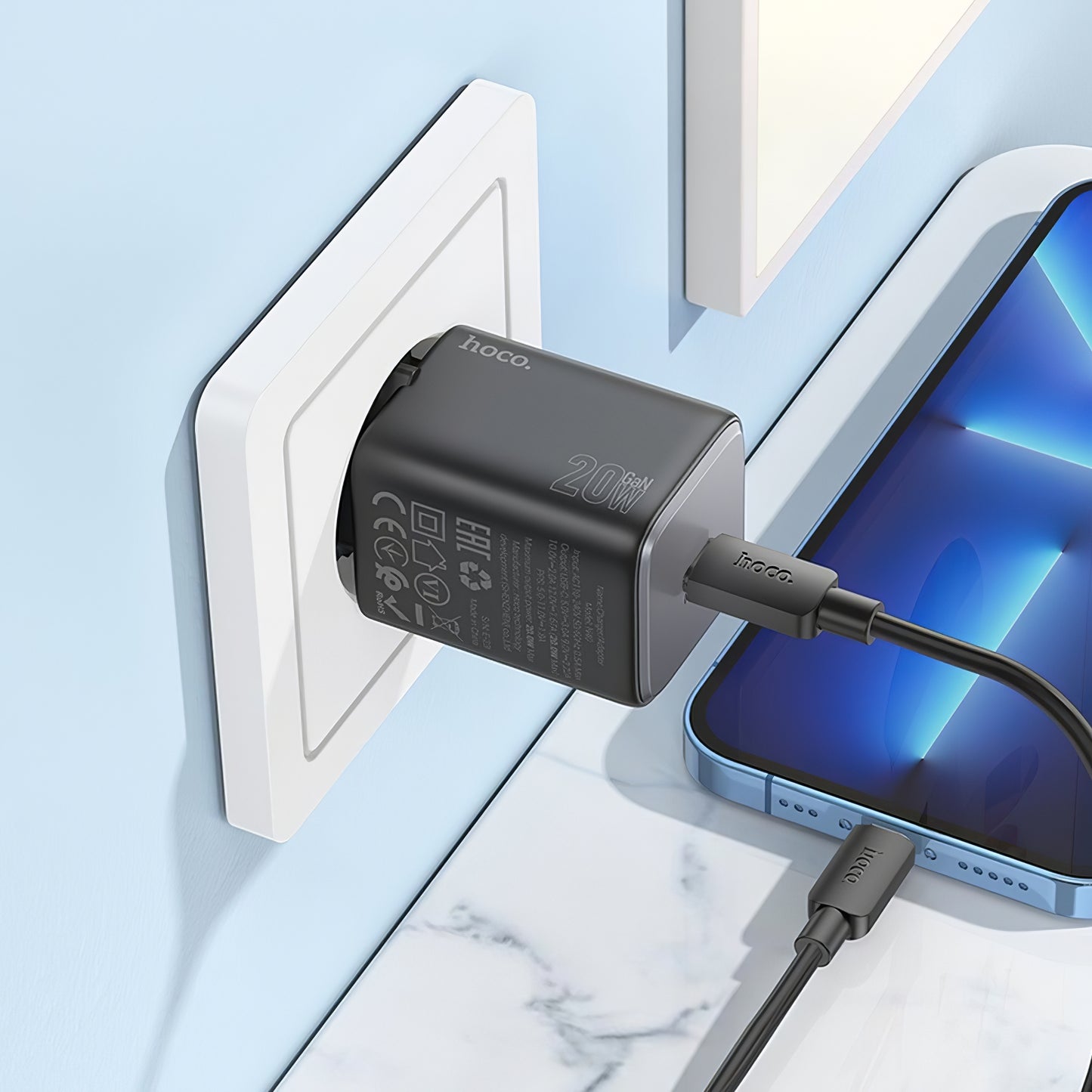 Netwerkoplader met Lightning-kabel HOCO N40, 20 W, 3 A, 1 x USB-C, zwart