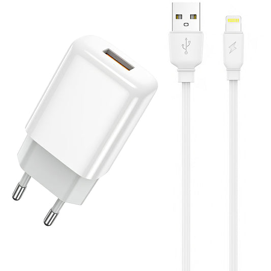 Prestico F7S Netwerkoplader met Lightning-kabel, 12W, 2,4A, 1 x USB-A, Wit