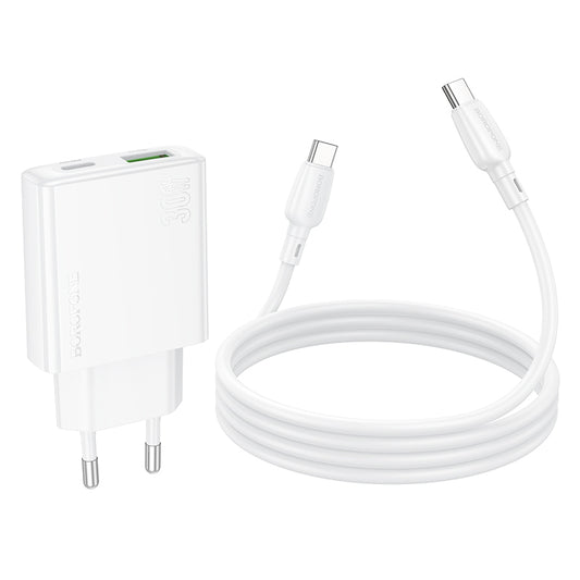 Netwerkoplader met USB-C kabel Borofone BN25 Wish, 30W, 3A, 1 x USB-A - 1 x USB-C, Wit