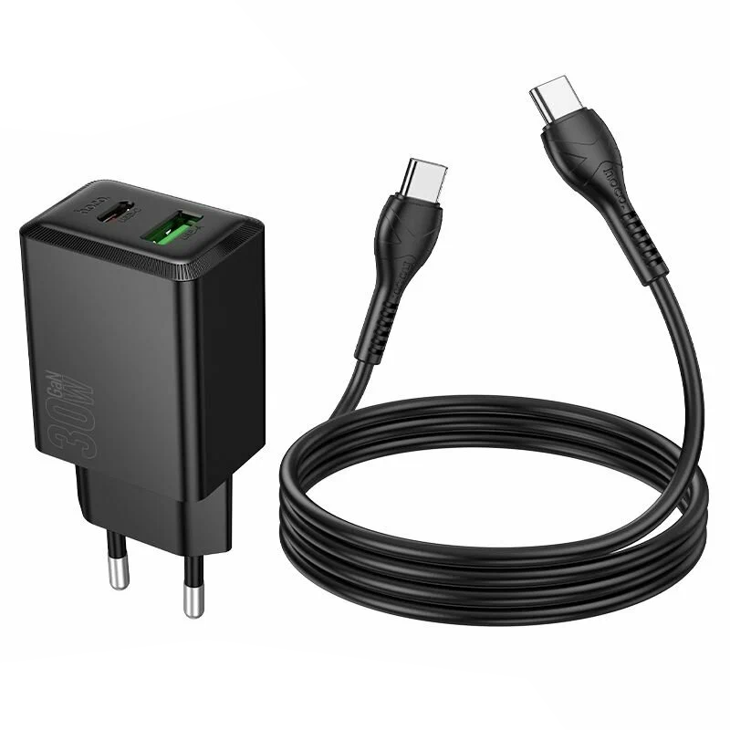 Netwerkoplader met USB-C Kabel HOCO N71, 30W, 3A, 1 x USB-A - 1 x USB-C, Zwart