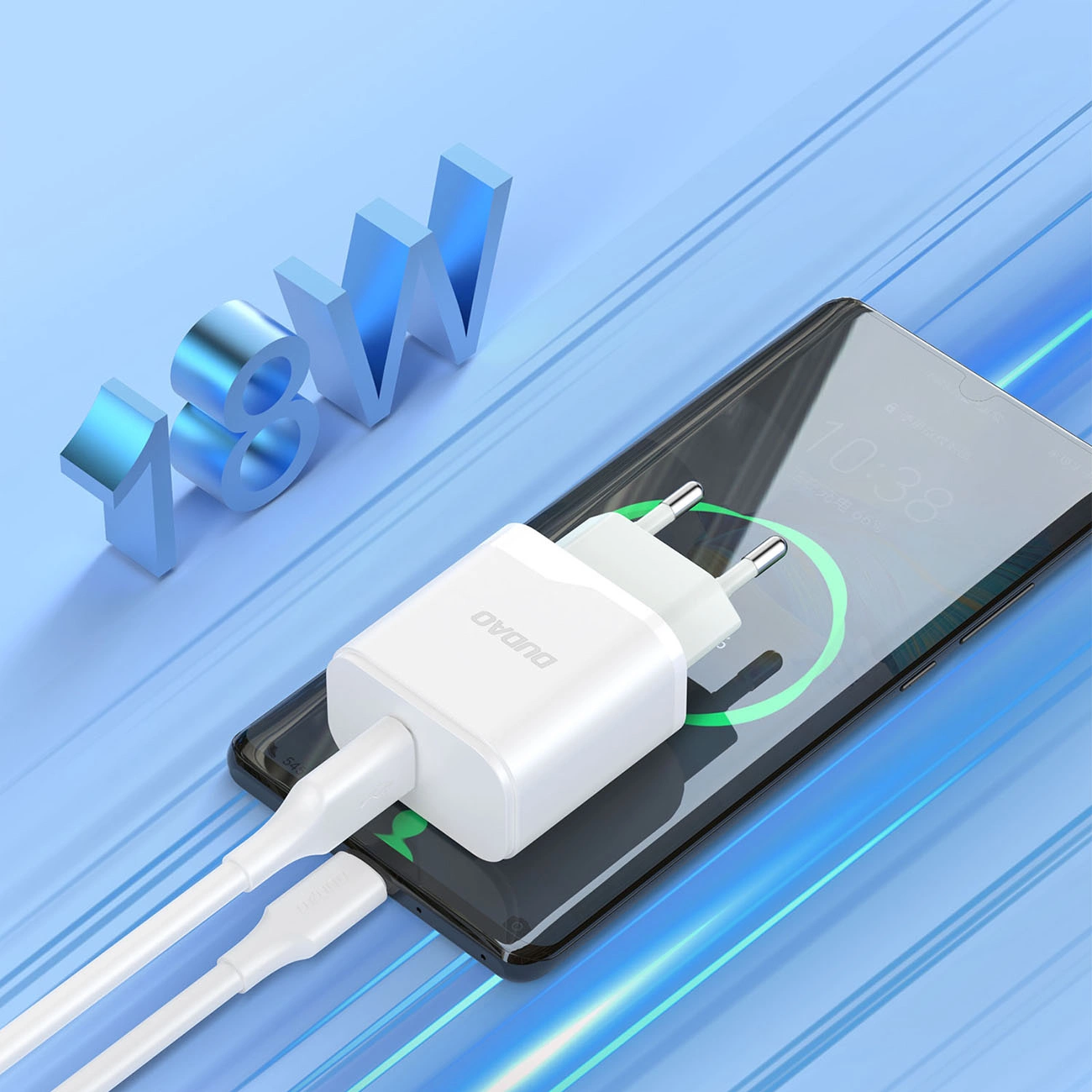 Netwerkoplader met USB-C Kabel Dudao A20EU, 18W, 3A, 1 x USB-A, Wit