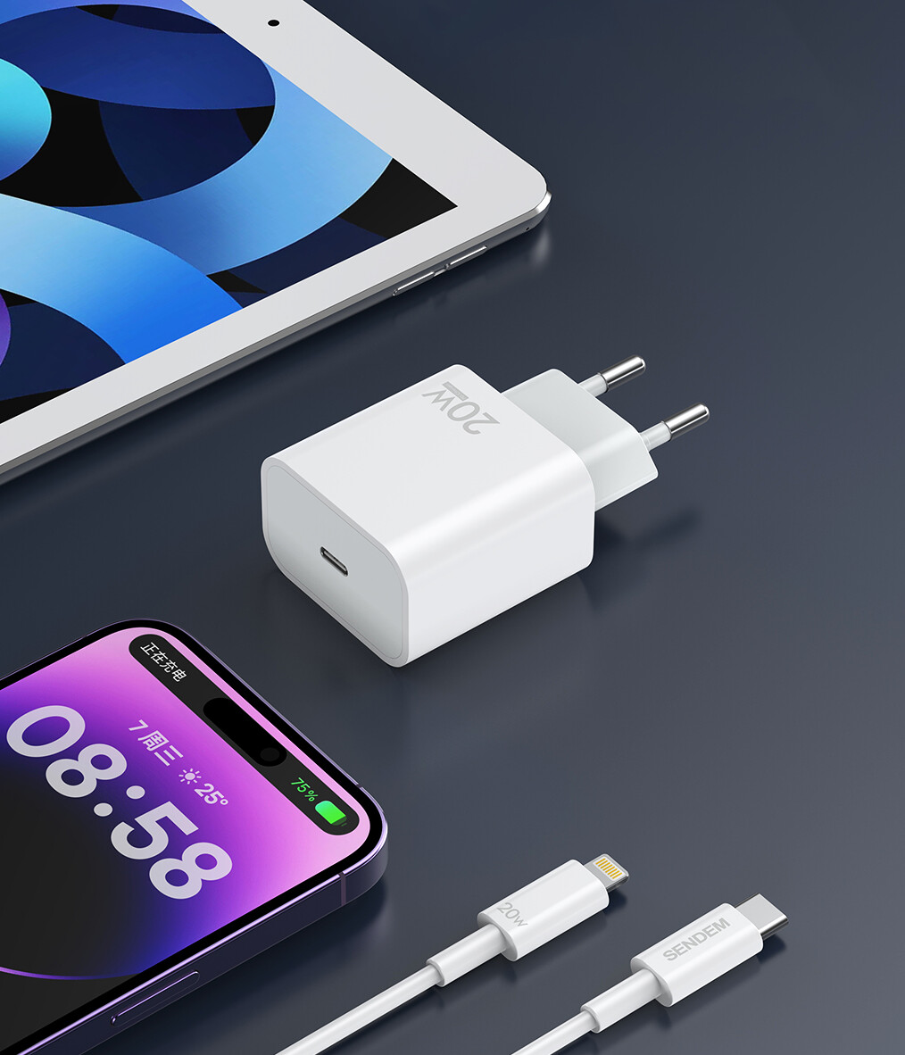 Netlader met USB-C-kabel Sendem OG73, 20W, 3A, 1 x USB-C, Wit