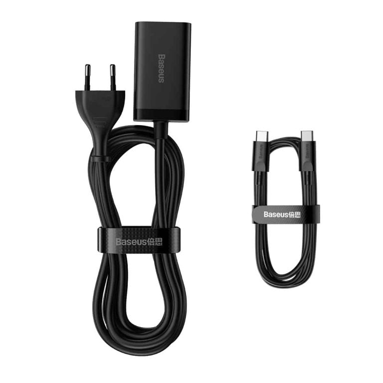 Baseus GaN3 Pro Docking Station Oplader, 65W, 3A, 2 x USB-A - 2 x USB-C, Zwart CCGP040101