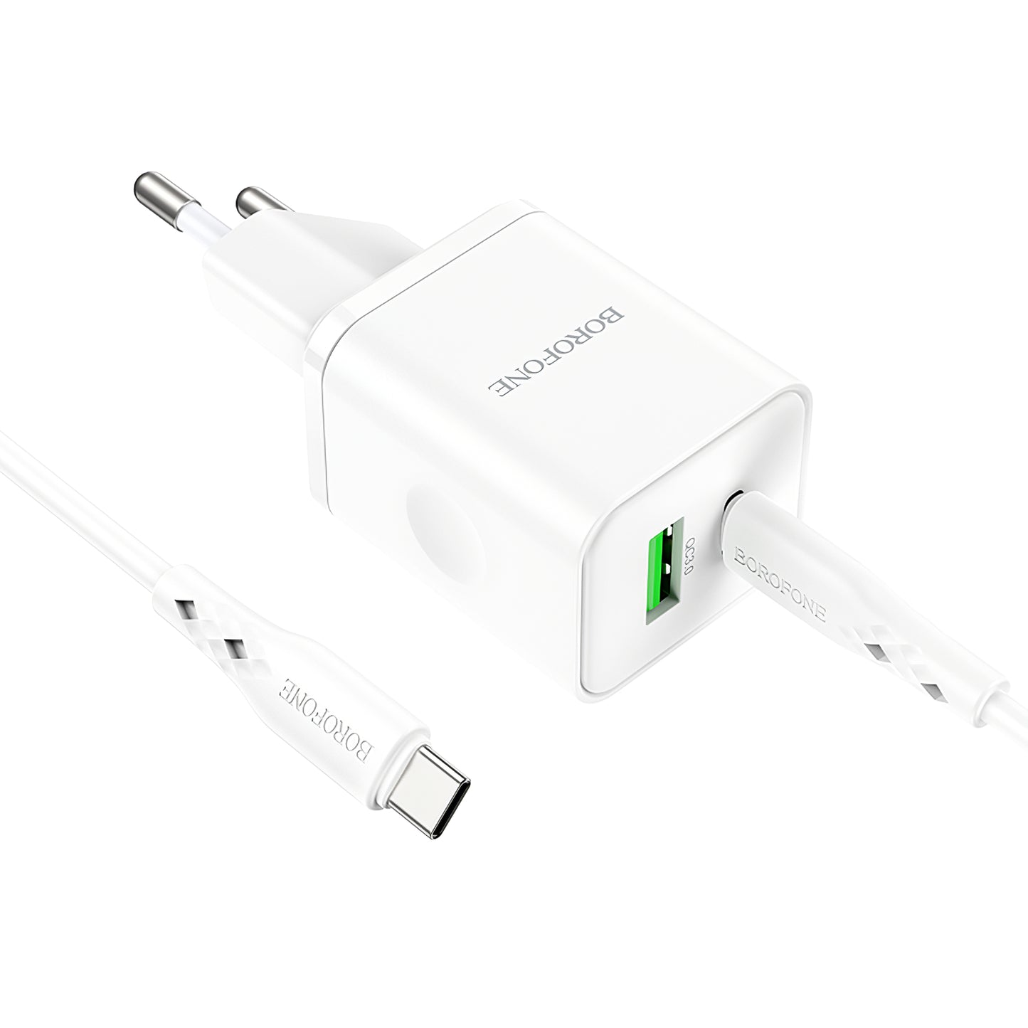 Netwerkoplader met USB-C kabel Borofone BN7, 20W, 3A, 1 x USB-A - 1 x USB-C, Wit