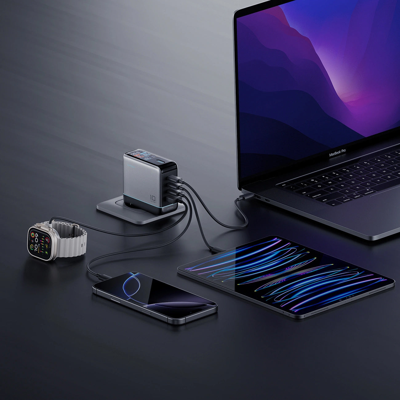 Netlader met USB-C-kabel Cuktech AD1204U Display, 120W, 6A, 1 x USB-A - 2 x USB-C, Zilver