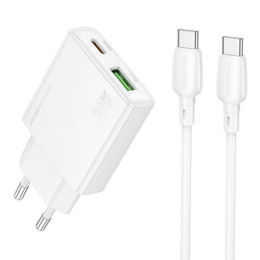 Netwerkoplader met USB-C kabel Borofone BN25 Wish, 30W, 3A, 1 x USB-A - 1 x USB-C, Wit