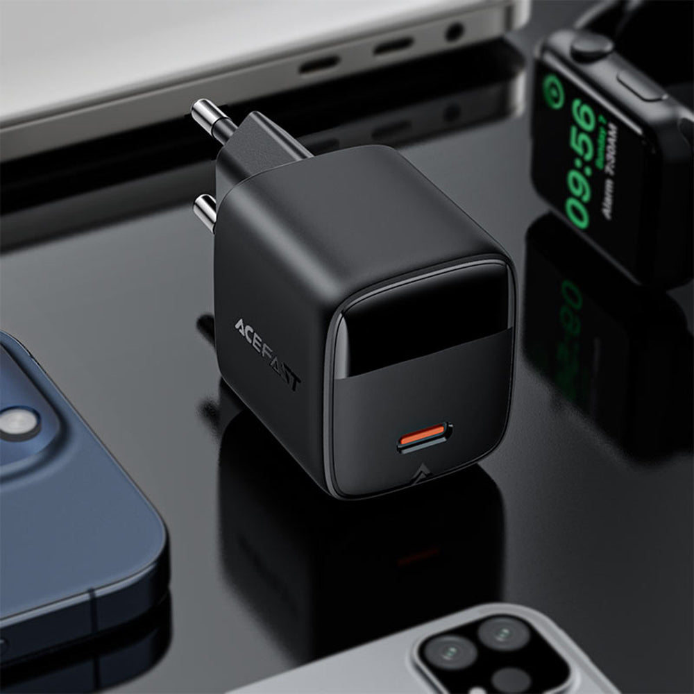 Netwerkoplader met USB-C Kabel Acefast A115 Display, 30W, 3A, 1 x USB-C, Zwart