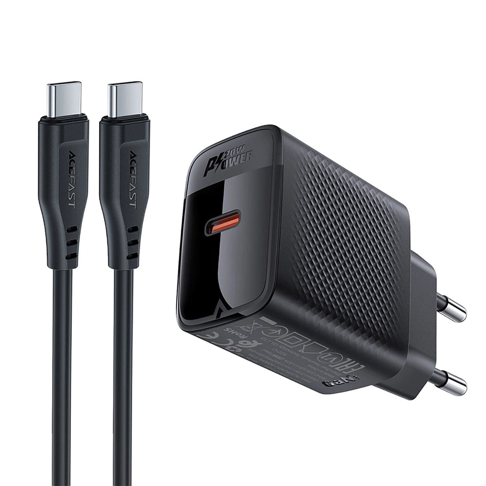 Netwerkoplader met USB-C Kabel Acefast A82, 20W, 3A, 1 x USB-C, Zwart