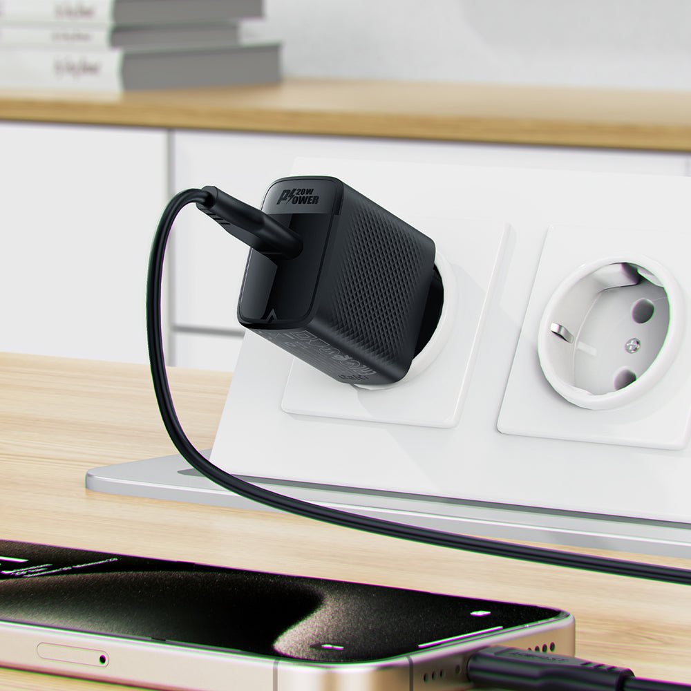 Netwerkoplader met USB-C Kabel Acefast A82, 20W, 3A, 1 x USB-C, Zwart