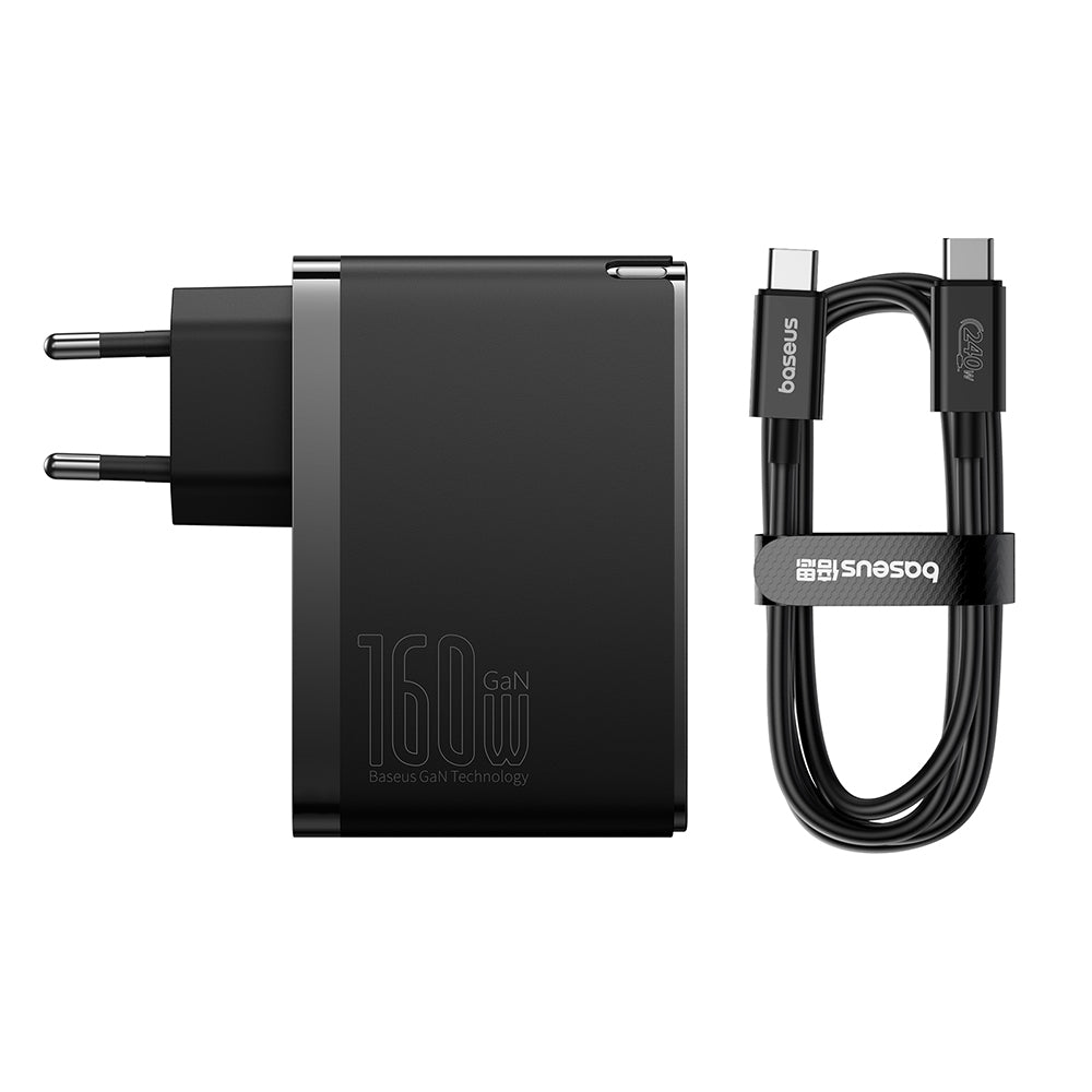Baseus GaN5 Pro Network Charger with USB-C Cable, 160W, 5A, 1 x USB-A - 2 x USB-C, Black P10110825113-00