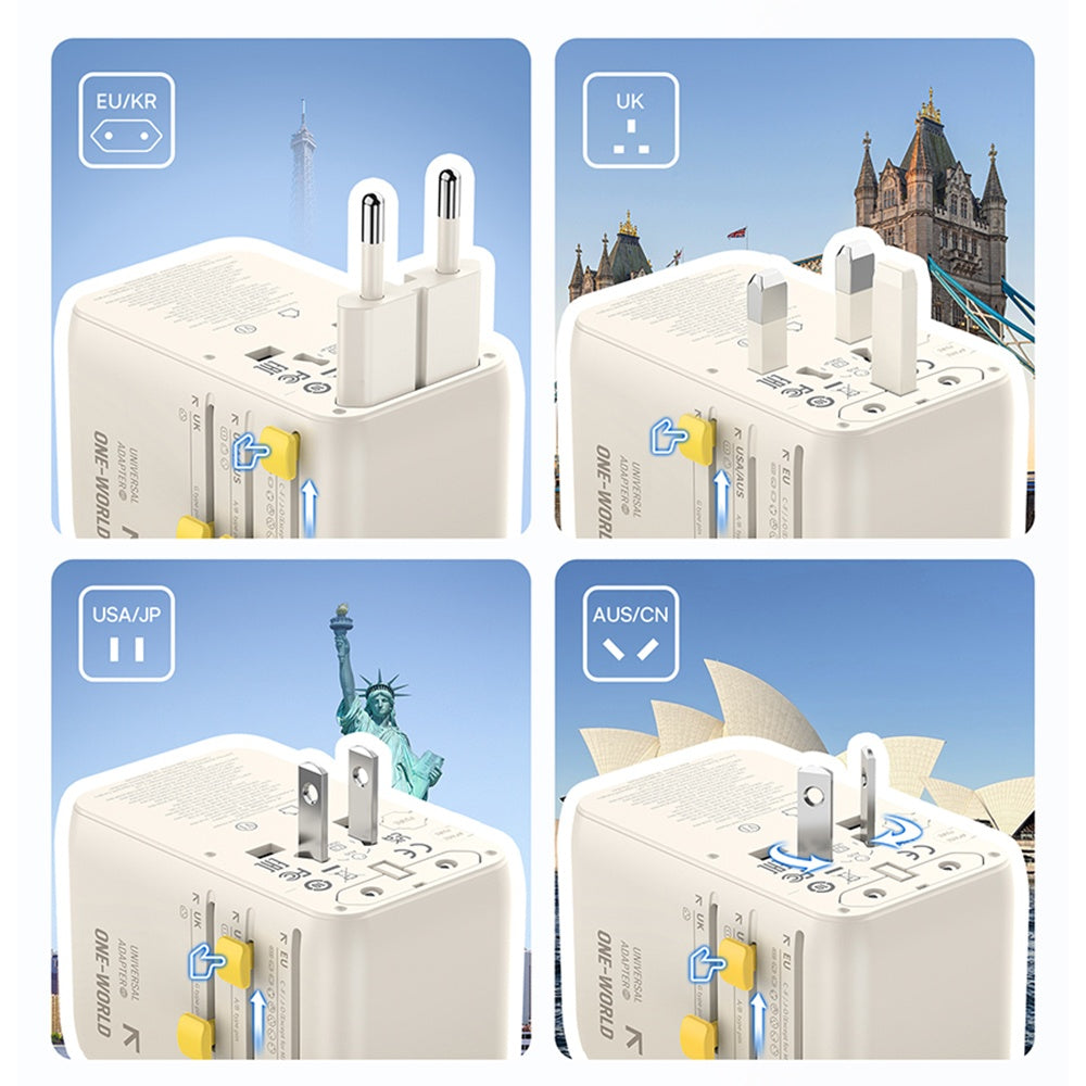 Netlader met USB-C-kabel Baseus Travel EnerCore CG11, 70W, 2 x Stopcontact - 1 x USB-C - 2 x USB-A, Wit E0307E01
