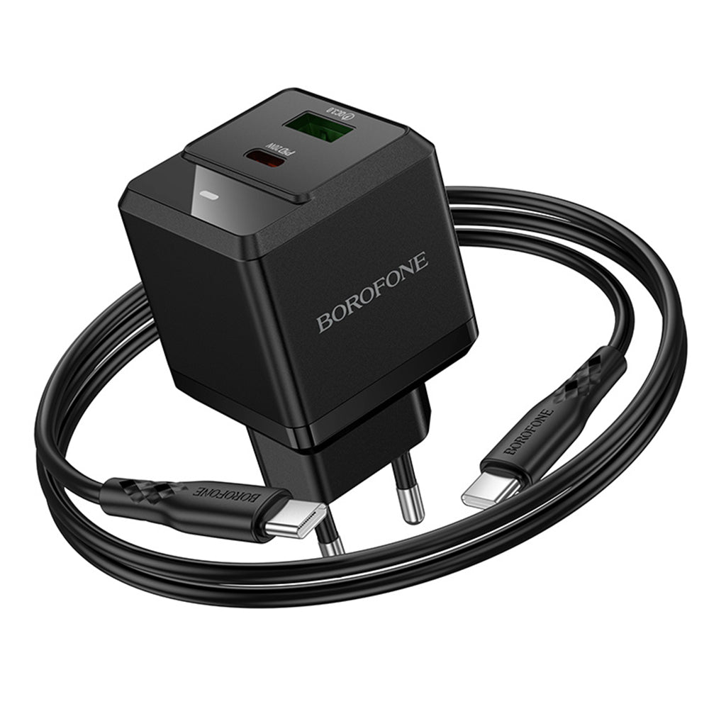 Netwerkoplader met USB-C Kabel Borofone BN19 Intenso, 20W, 3A, 1 x USB-A - 1 x USB-C, Zwart