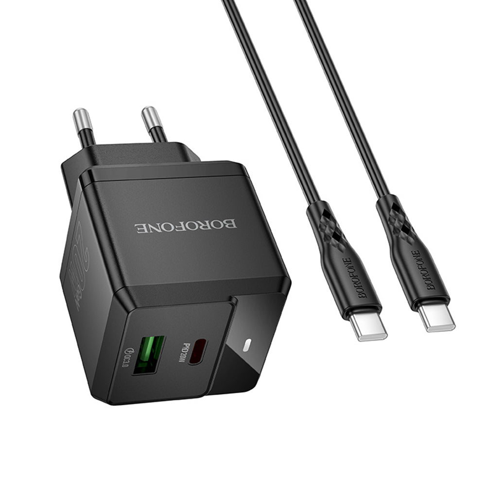 Netwerkoplader met USB-C Kabel Borofone BN19 Intenso, 20W, 3A, 1 x USB-A - 1 x USB-C, Zwart