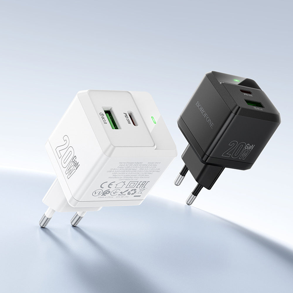 Netwerkoplader met USB-C Kabel Borofone BN19 Intenso, 20W, 3A, 1 x USB-A - 1 x USB-C, Zwart