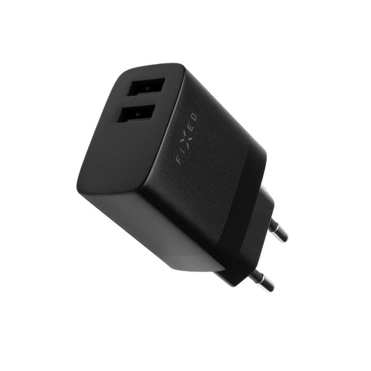 Netwerkoplader met USB-C kabel Fixed, 17W, 3A, 2 x USB-A, Zwart